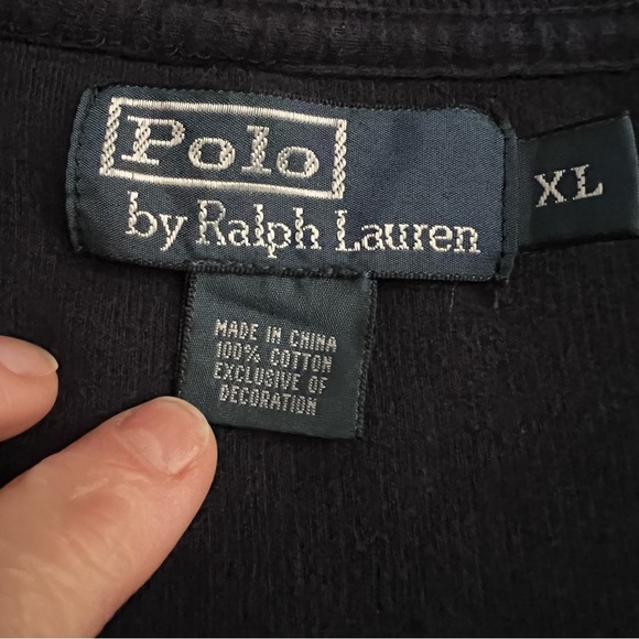 Vintage 1990s Polo by Ralph Lauren Classic 1/4 Zip Cotton Knit Navy Blue Shirt - Picture 5 of 12